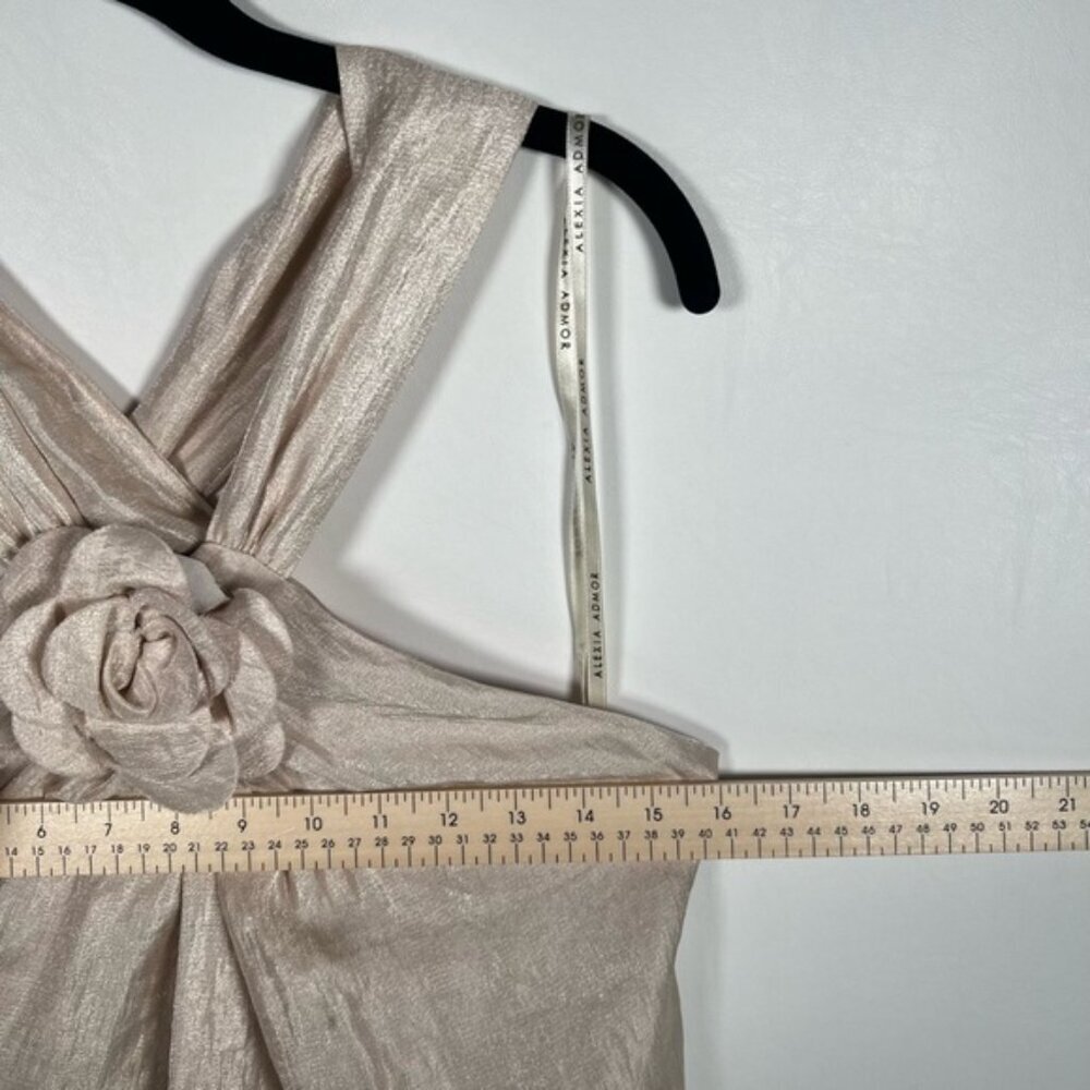NWT ALEXIA ADMOR NEW YORK USA Made 🇺🇸‎ Champagne Bow Halter Neck Mini Dress S - Picture 9 of 16